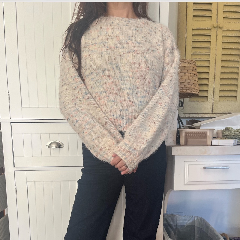 S Fuzzy Knit Storia Knit Sweater Pastel Ivory Pink Blue